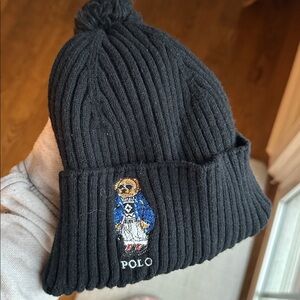 Polo by Ralph Lauren TEDDY BEAR  black Beanie and scarf set- limited Edition